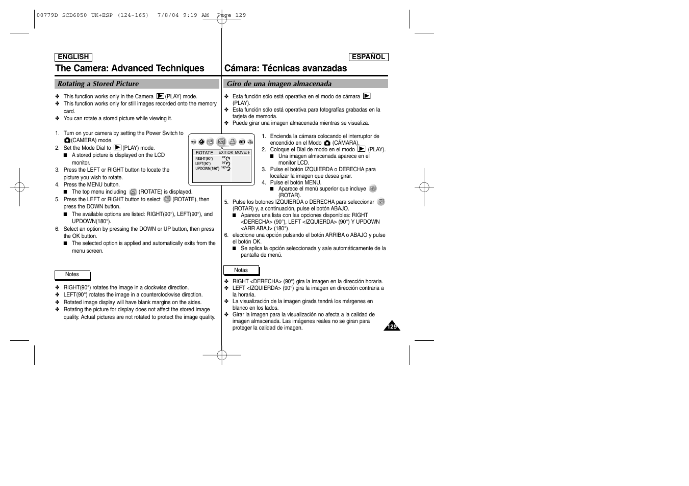 The camera: advanced techniques, Cámara: técnicas avanzadas | Samsung SCD6050 User Manual | Page 129 / 166