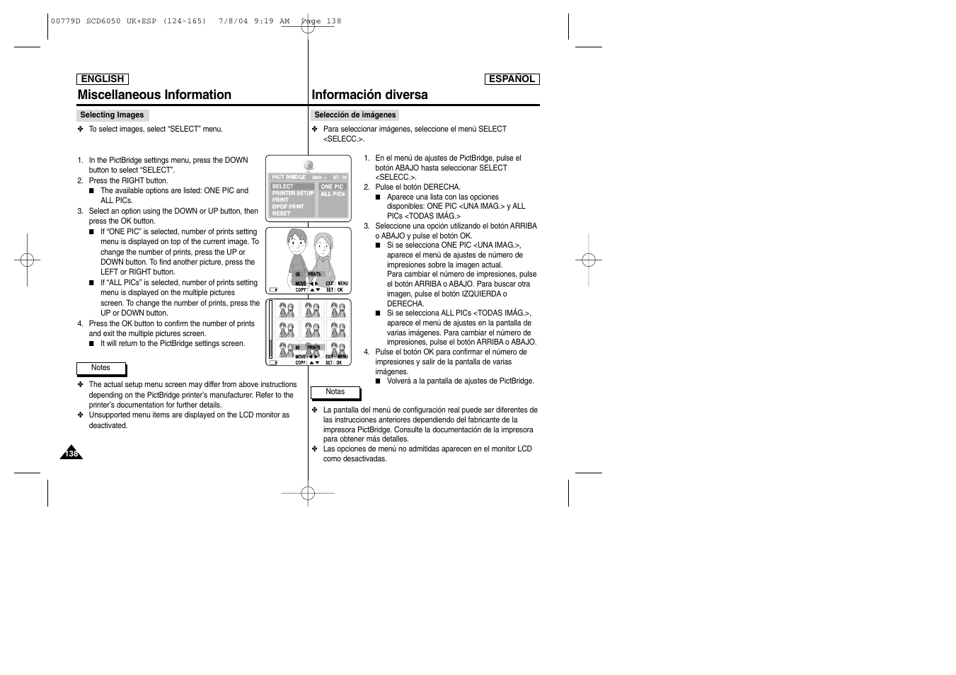 Información diversa, Miscellaneous information | Samsung SCD6050 User Manual | Page 138 / 166