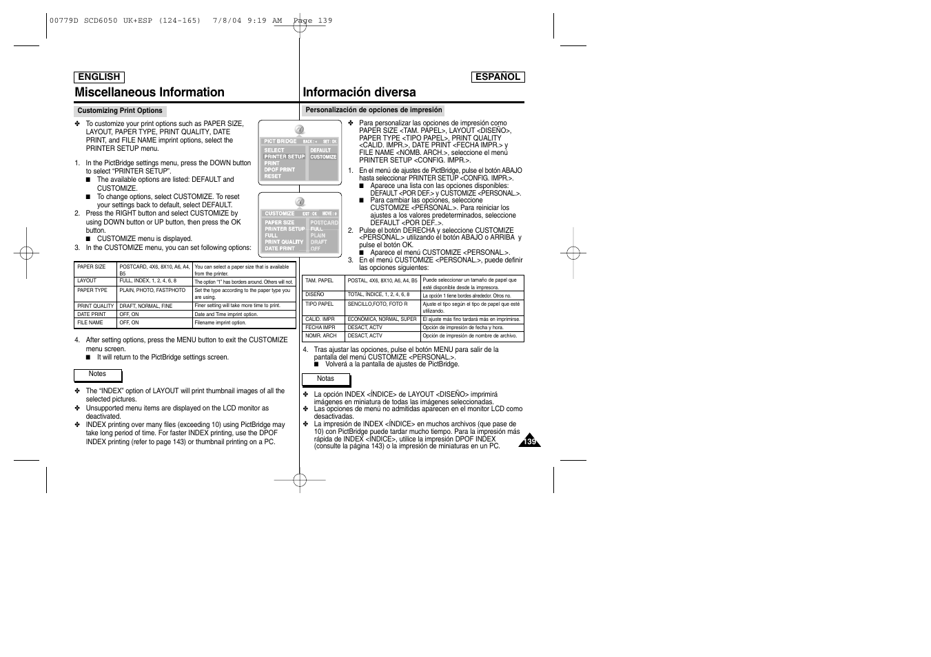 Información diversa, Miscellaneous information | Samsung SCD6050 User Manual | Page 139 / 166