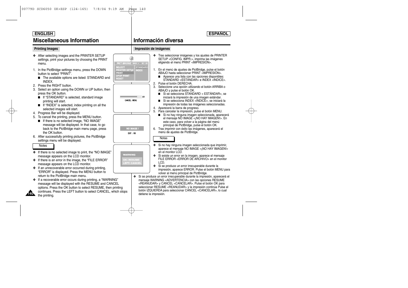 Información diversa, Miscellaneous information | Samsung SCD6050 User Manual | Page 140 / 166