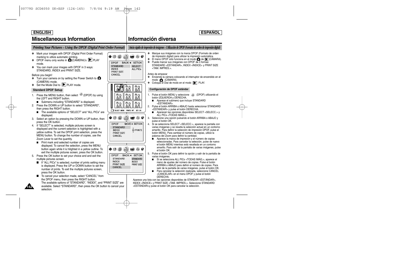 Información diversa, Miscellaneous information | Samsung SCD6050 User Manual | Page 142 / 166