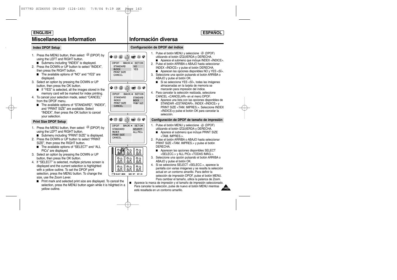 Información diversa, Miscellaneous information | Samsung SCD6050 User Manual | Page 143 / 166