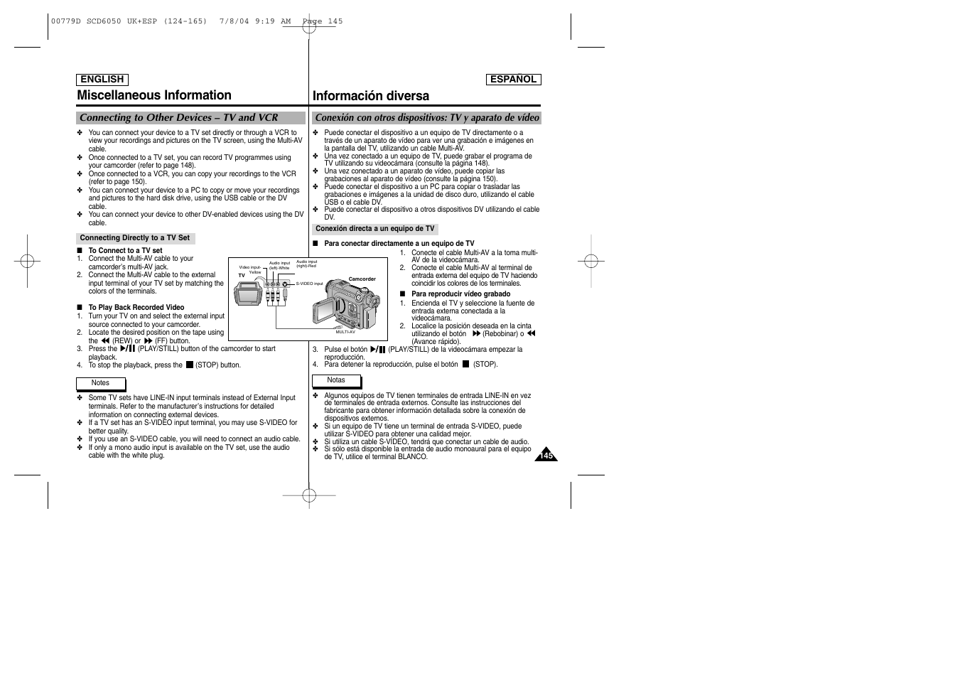 Información diversa, Miscellaneous information | Samsung SCD6050 User Manual | Page 145 / 166