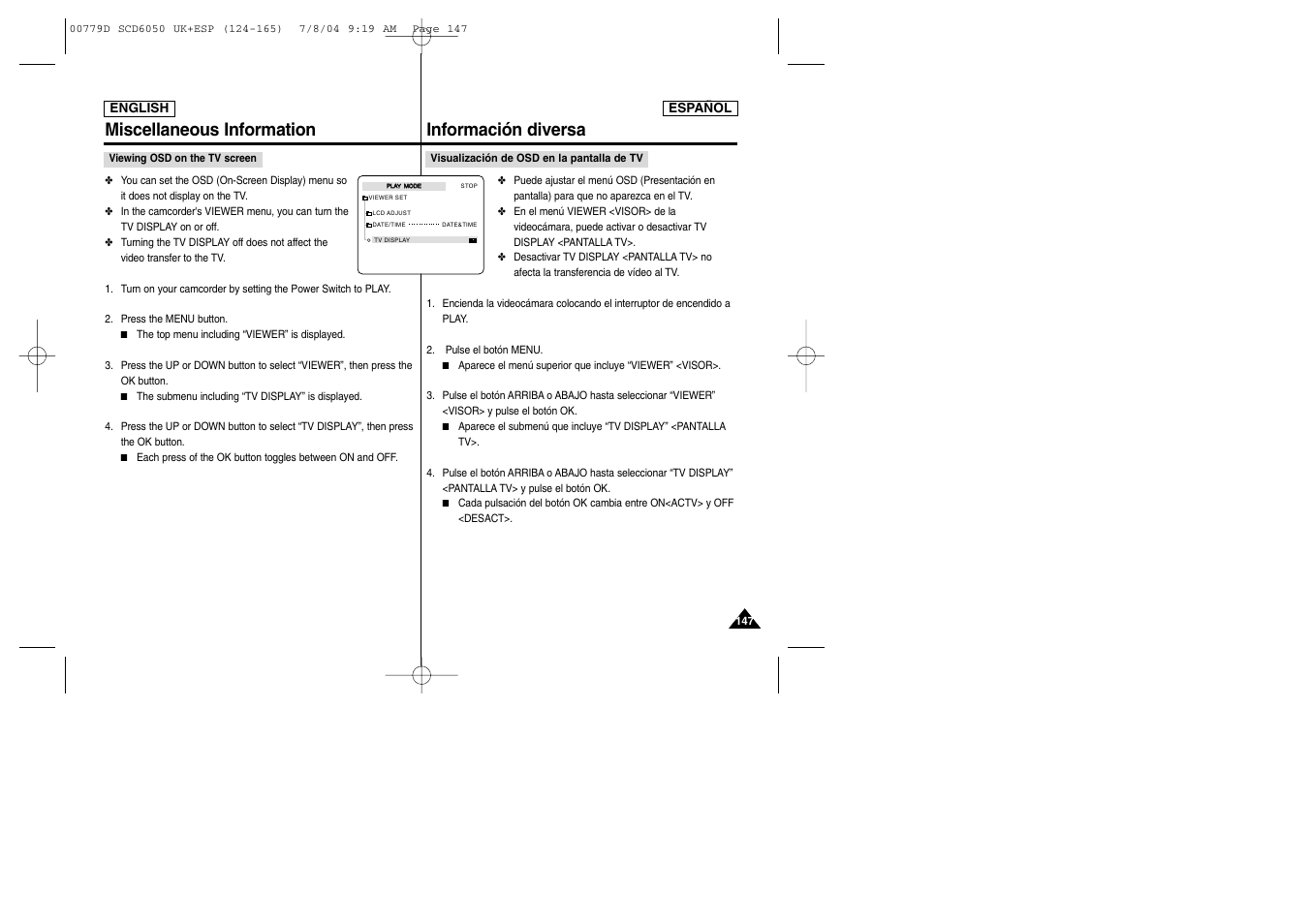 Información diversa, Miscellaneous information | Samsung SCD6050 User Manual | Page 147 / 166