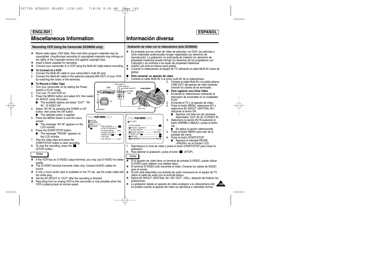 Información diversa, Miscellaneous information | Samsung SCD6050 User Manual | Page 149 / 166