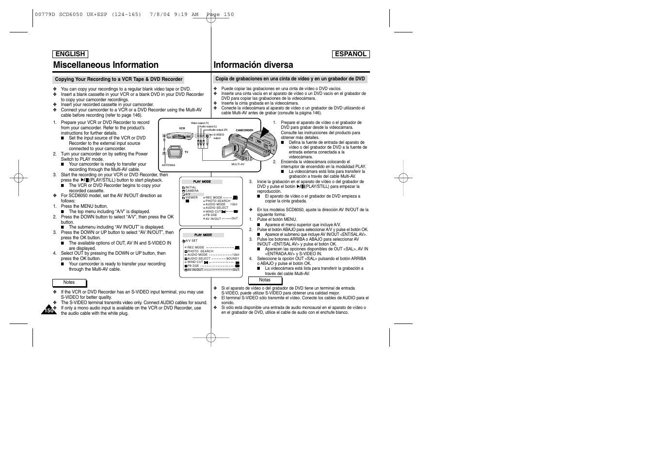 Información diversa, Miscellaneous information | Samsung SCD6050 User Manual | Page 150 / 166