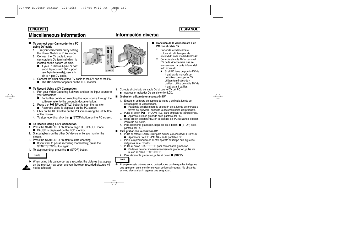Información diversa, Miscellaneous information | Samsung SCD6050 User Manual | Page 152 / 166