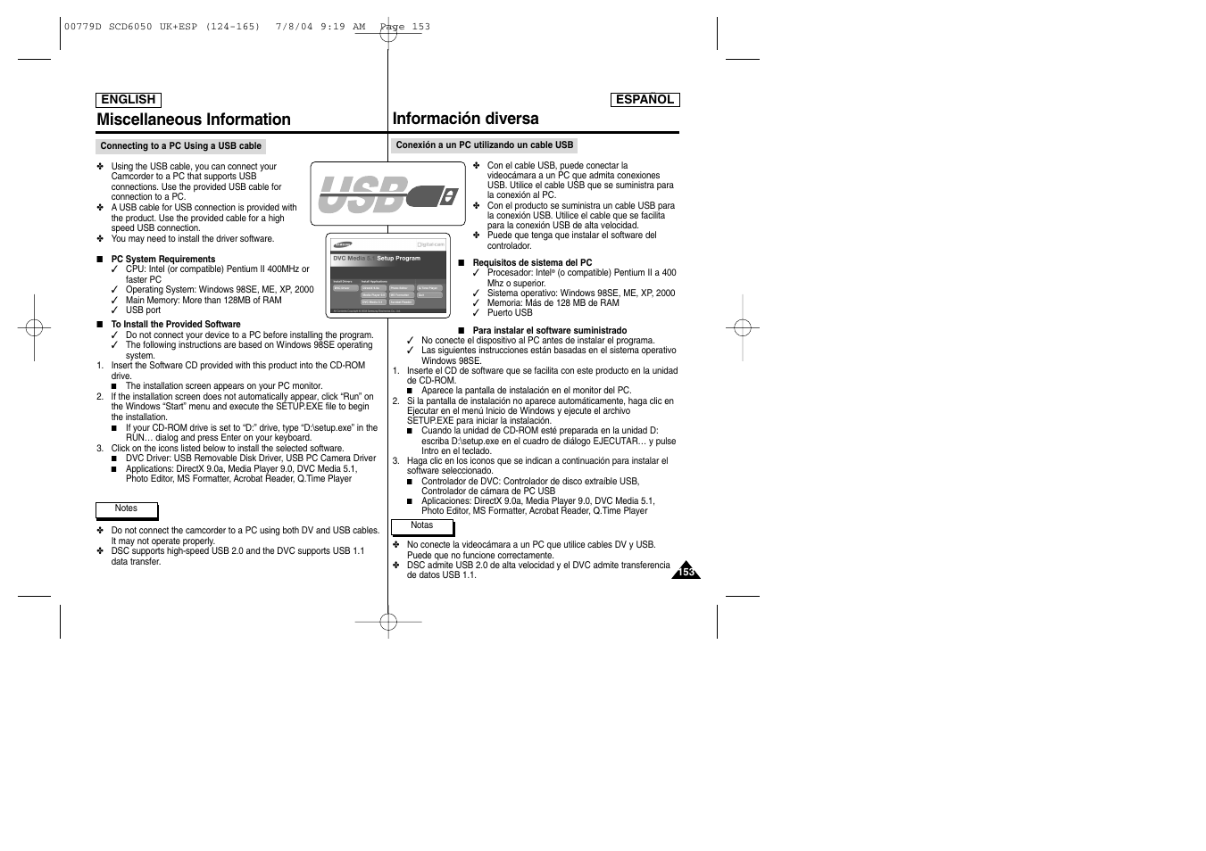 Información diversa, Miscellaneous information | Samsung SCD6050 User Manual | Page 153 / 166