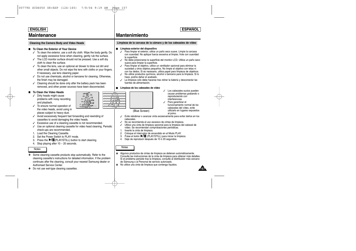 Maintenance, Mantenimiento | Samsung SCD6050 User Manual | Page 157 / 166
