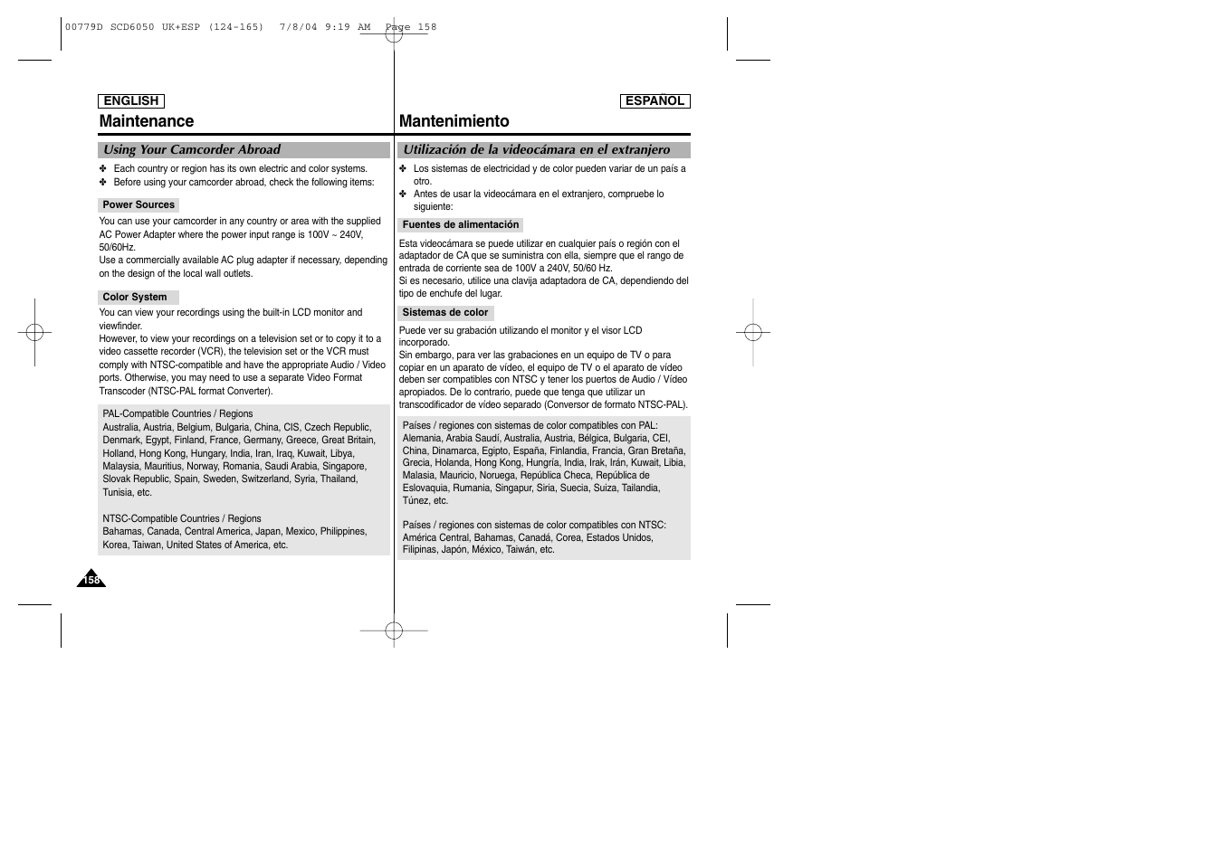 Maintenance, Mantenimiento | Samsung SCD6050 User Manual | Page 158 / 166
