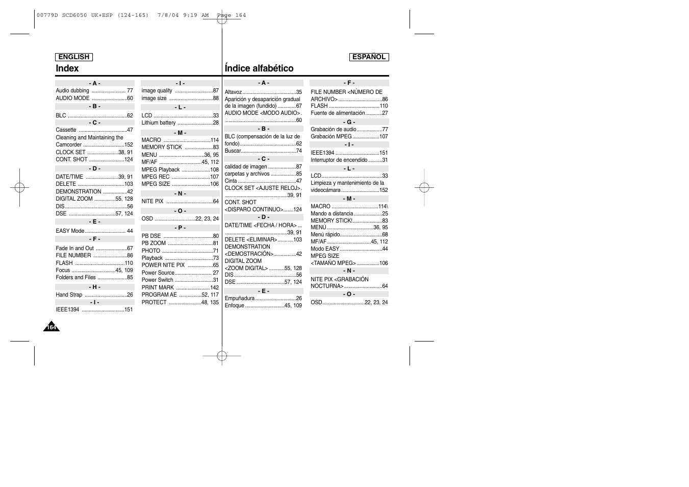Index, Índice alfabético | Samsung SCD6050 User Manual | Page 164 / 166