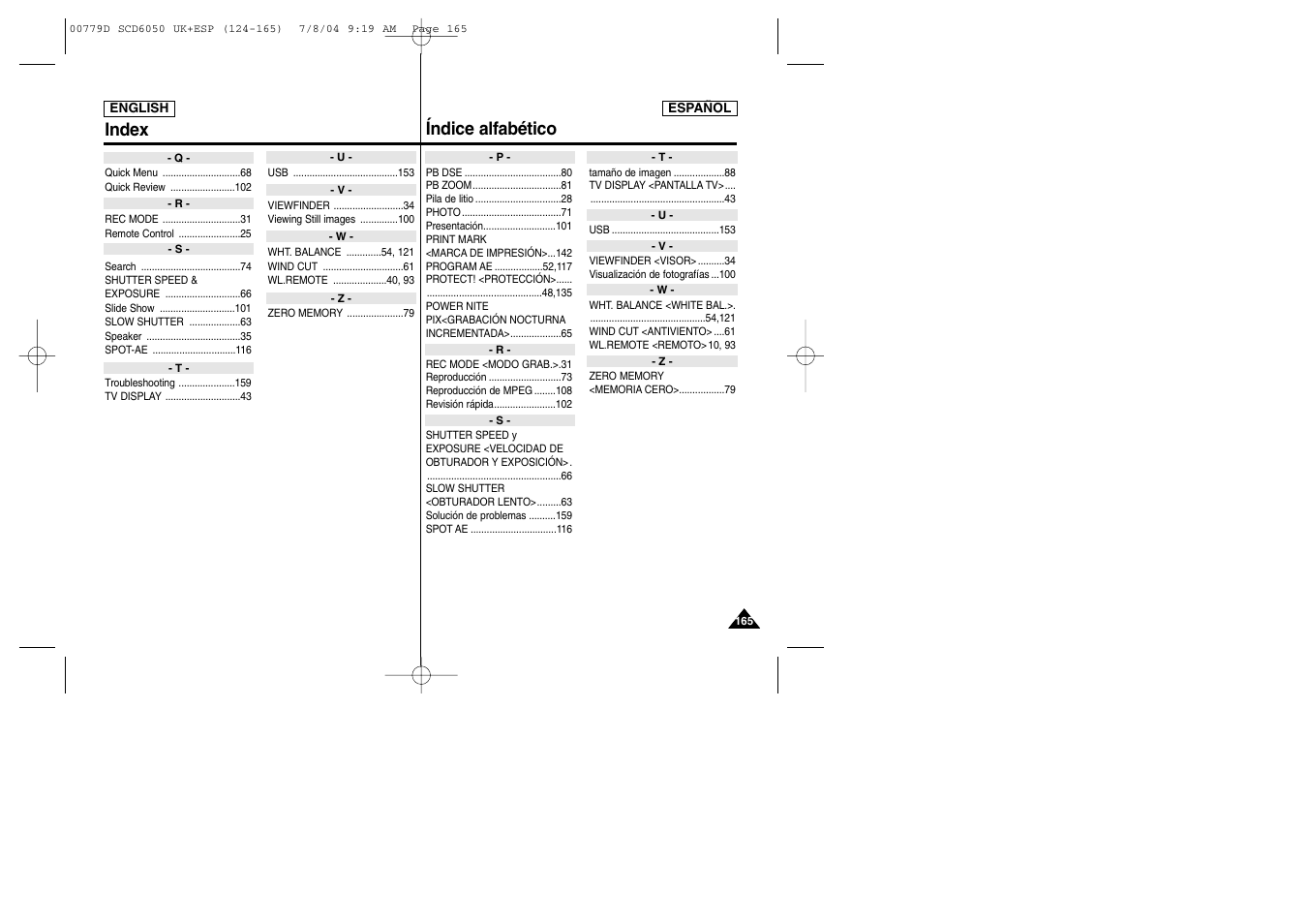 Index, Índice alfabético | Samsung SCD6050 User Manual | Page 165 / 166