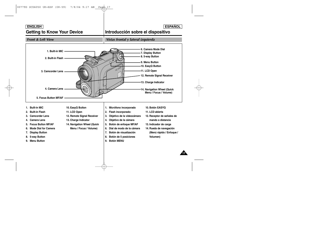 Getting to know your device, Introducción sobre el dispositivo | Samsung SCD6050 User Manual | Page 17 / 166