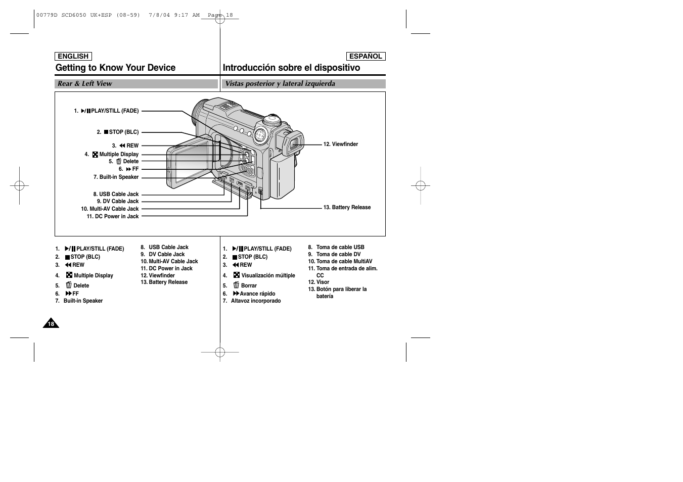 Getting to know your device, Introducción sobre el dispositivo | Samsung SCD6050 User Manual | Page 18 / 166