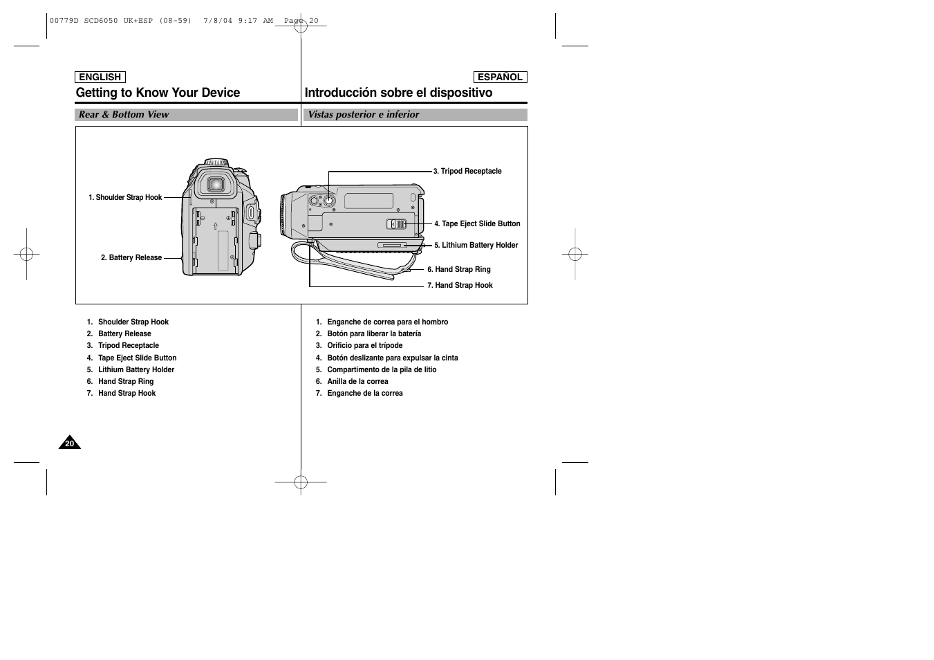 Getting to know your device, Introducción sobre el dispositivo | Samsung SCD6050 User Manual | Page 20 / 166