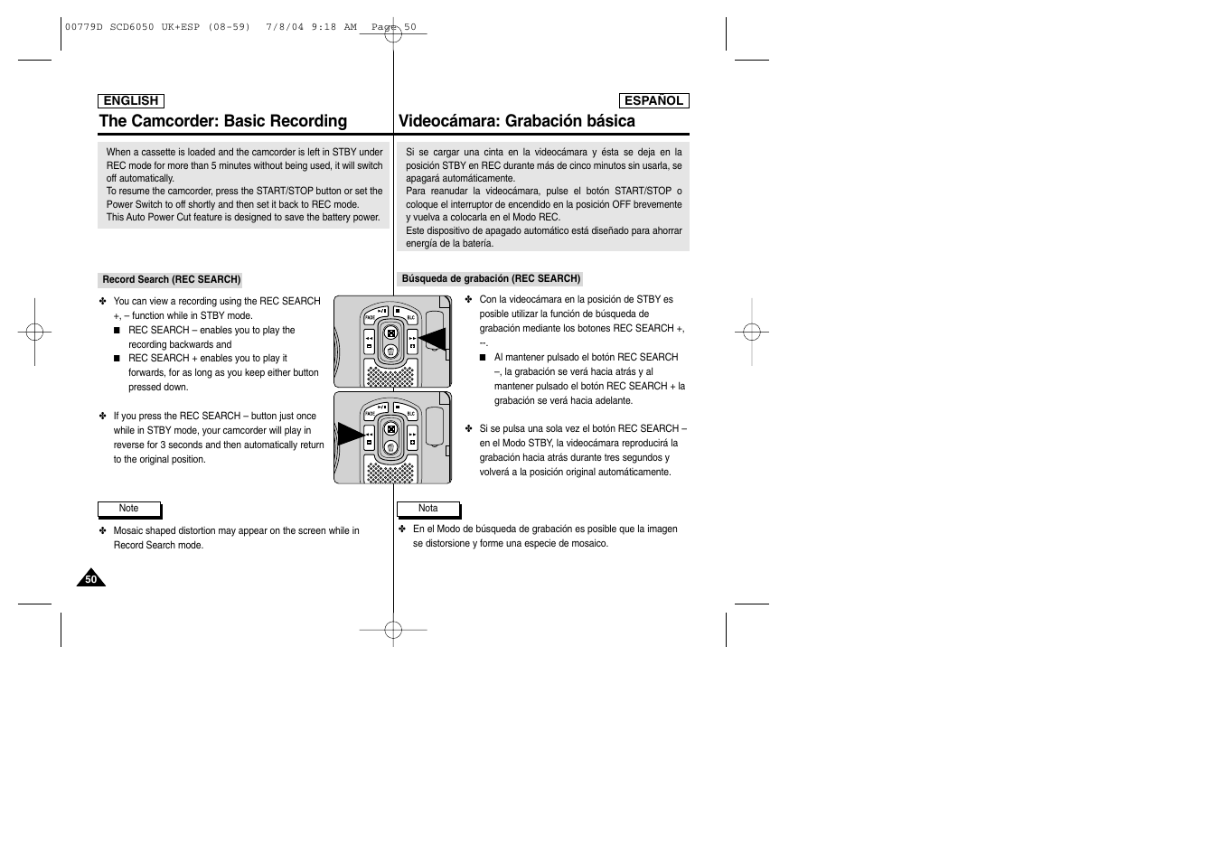 The camcorder: basic recording, Videocámara: grabación básica | Samsung SCD6050 User Manual | Page 50 / 166