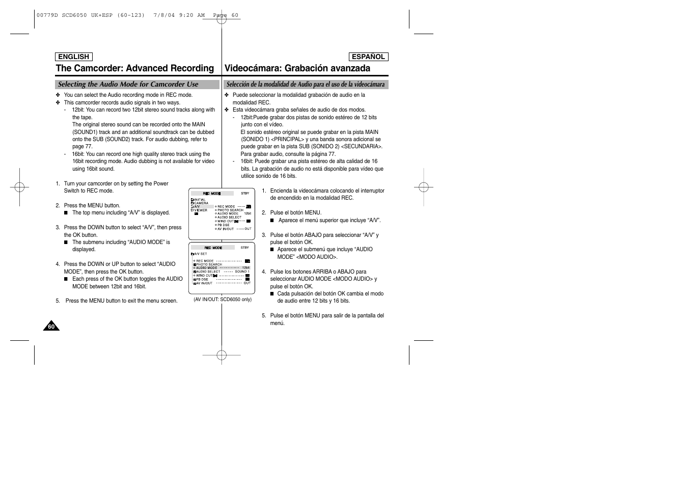 The camcorder: advanced recording, Videocámara: grabación avanzada | Samsung SCD6050 User Manual | Page 60 / 166