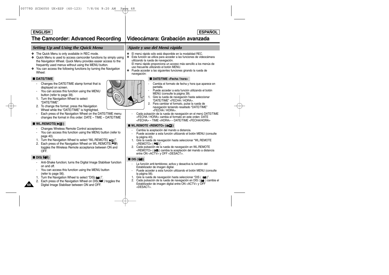 Videocámara: grabación avanzada, The camcorder: advanced recording | Samsung SCD6050 User Manual | Page 68 / 166