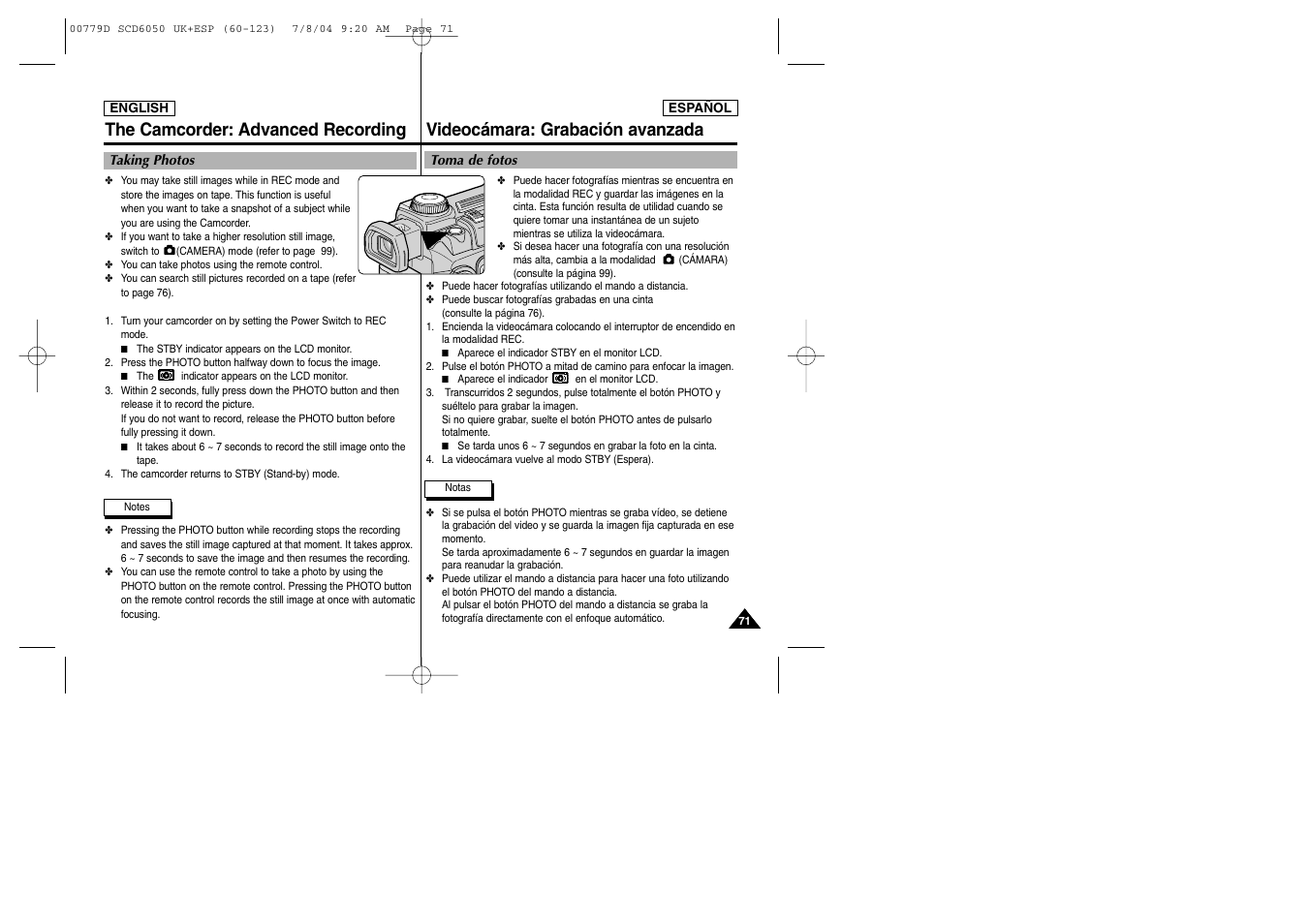Videocámara: grabación avanzada, The camcorder: advanced recording | Samsung SCD6050 User Manual | Page 71 / 166