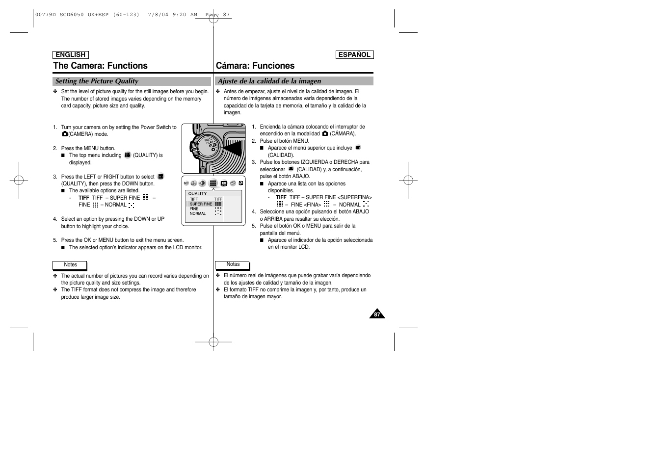 Cámara: funciones, The camera: functions | Samsung SCD6050 User Manual | Page 87 / 166