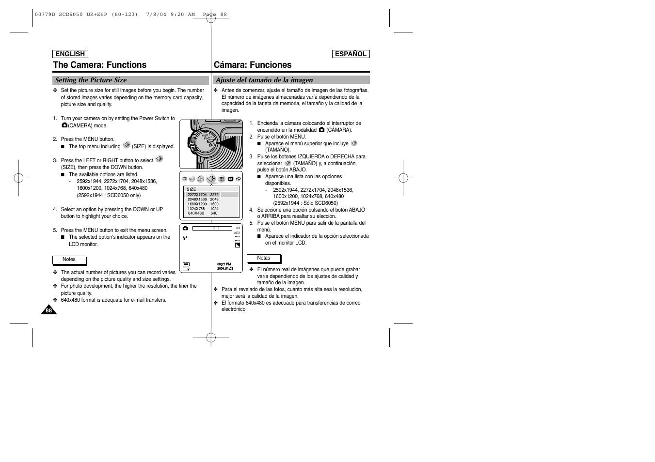 Cámara: funciones, The camera: functions | Samsung SCD6050 User Manual | Page 88 / 166