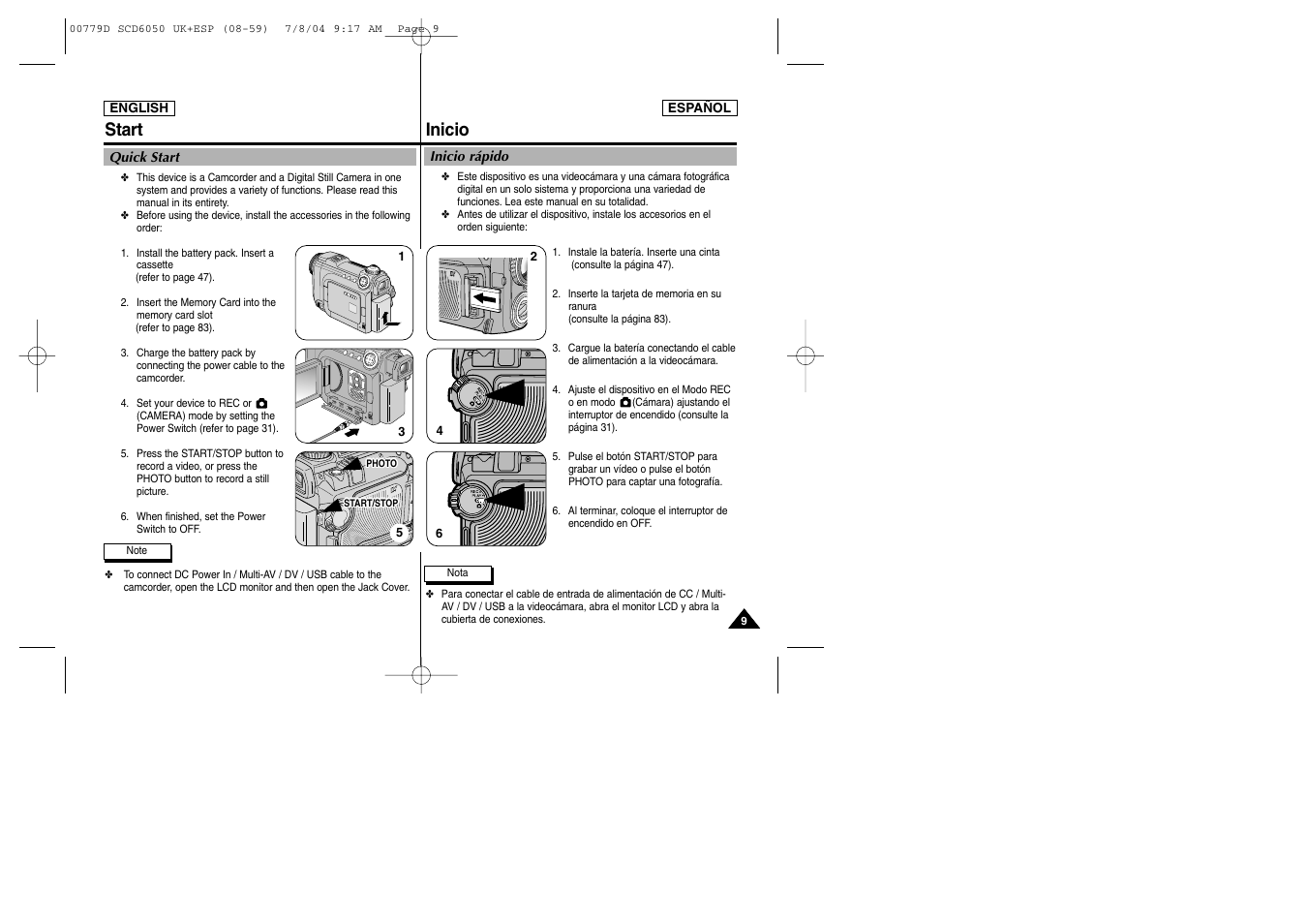 Inicio, Start | Samsung SCD6050 User Manual | Page 9 / 166