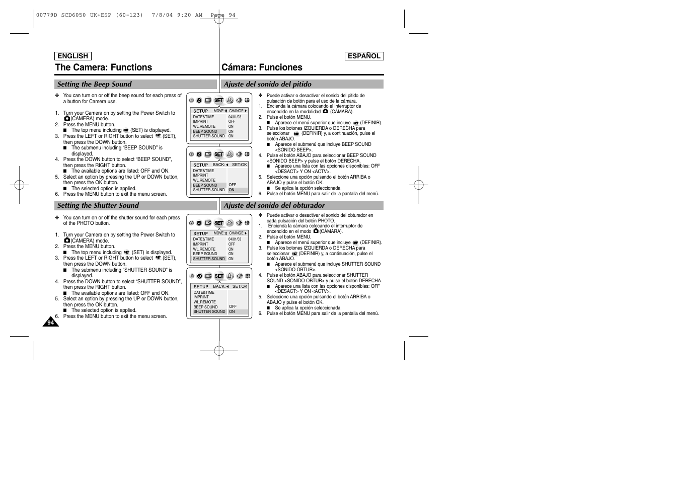 Cámara: funciones, The camera: functions | Samsung SCD6050 User Manual | Page 94 / 166