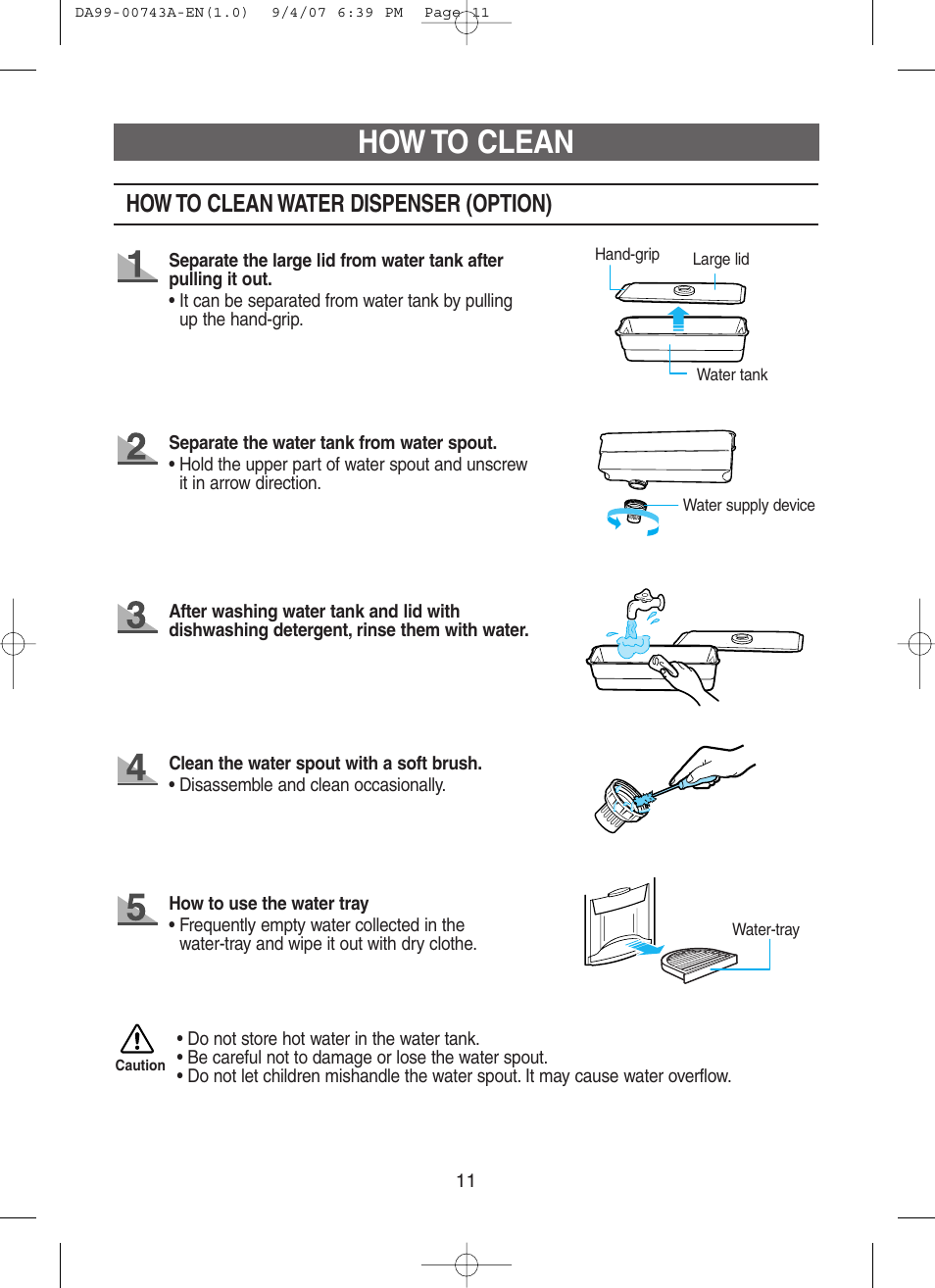 How to clean, How to clean water dispenser (option) | Samsung DA99-00743A User Manual | Page 10 / 19