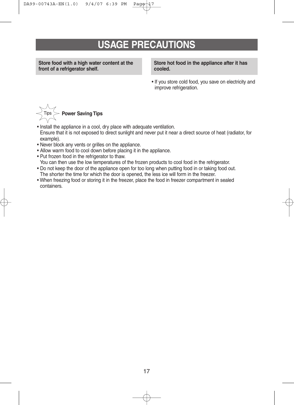 Usage precautions | Samsung DA99-00743A User Manual | Page 16 / 19