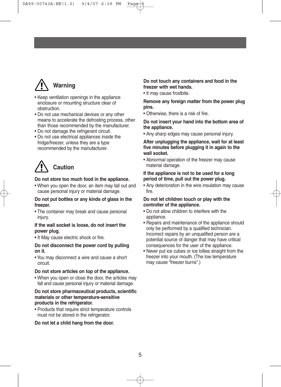 Warning, Caution | Samsung DA99-00743A User Manual | Page 4 / 19