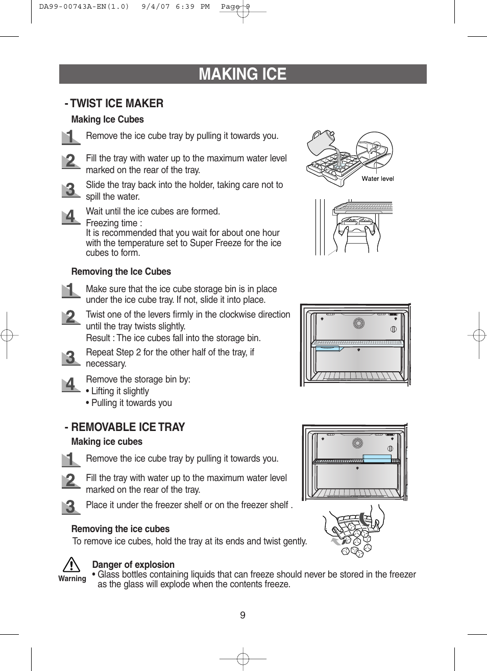 Making ice, Twist ice maker - removable ice tray | Samsung DA99-00743A User Manual | Page 8 / 19