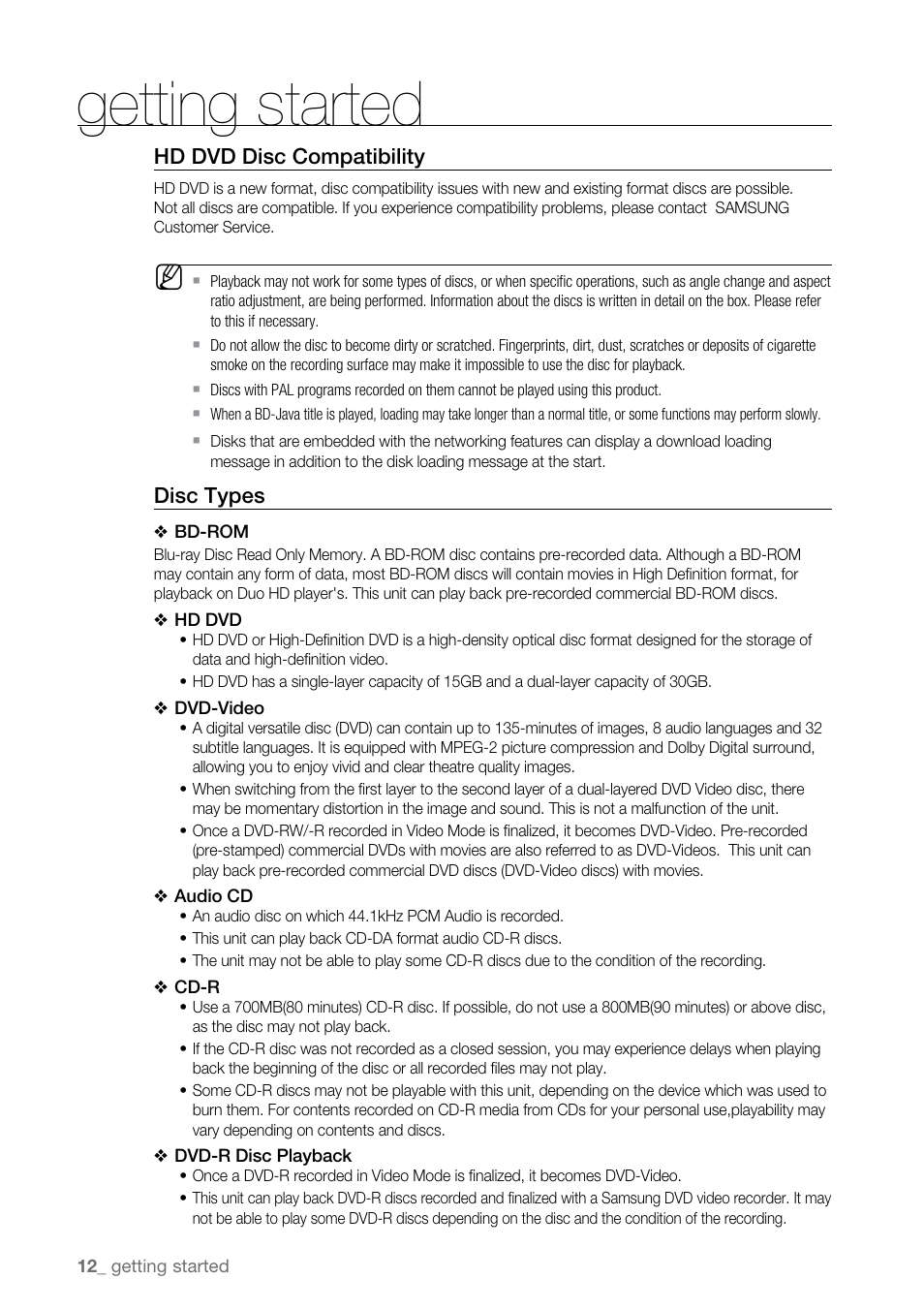 Getting started | Samsung BD-UP5000 User Manual | Page 13 / 69