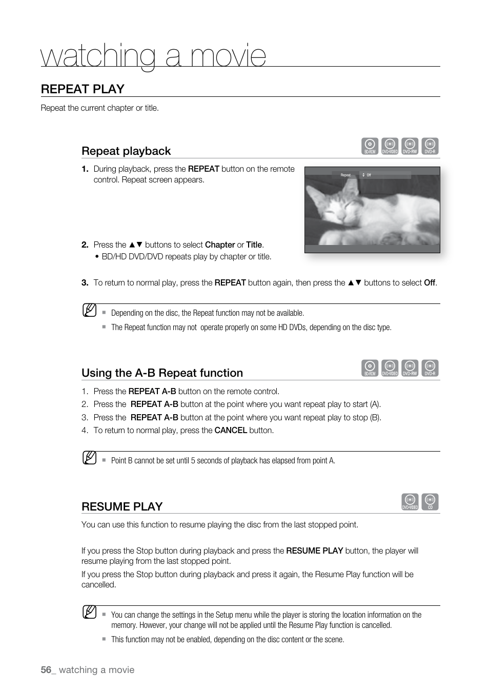 Repeat play, Watching a movie, Hzcv | Samsung BD-UP5000 User Manual | Page 57 / 69