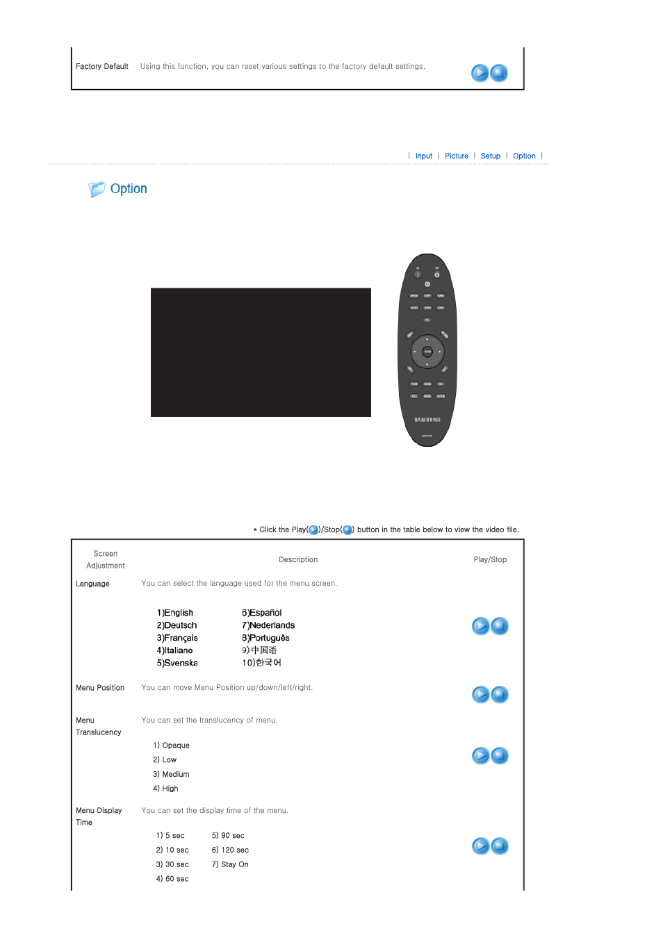 Option | Samsung SP-A900B User Manual | Page 32 / 41