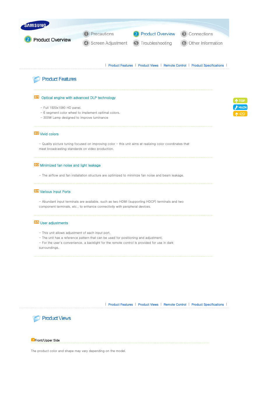 Product overview, Product features | Samsung SP-A900B User Manual | Page 8 / 41