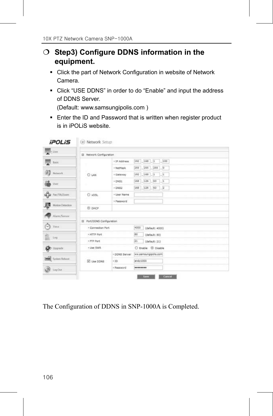 Step3) configure ddns information in the equipment | Samsung SNP-1000A User Manual | Page 110 / 118