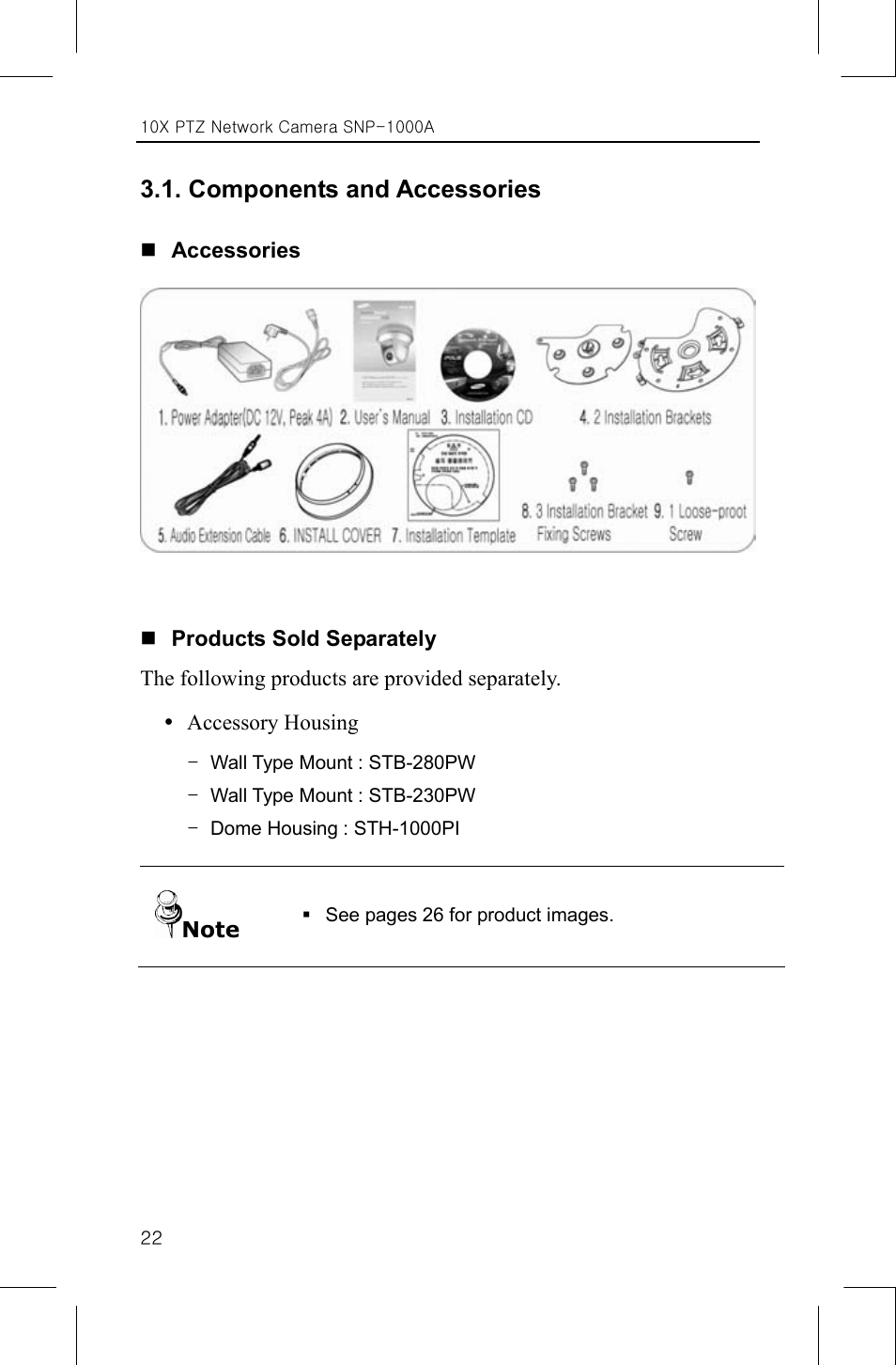 Components and accessories | Samsung SNP-1000A User Manual | Page 26 / 118