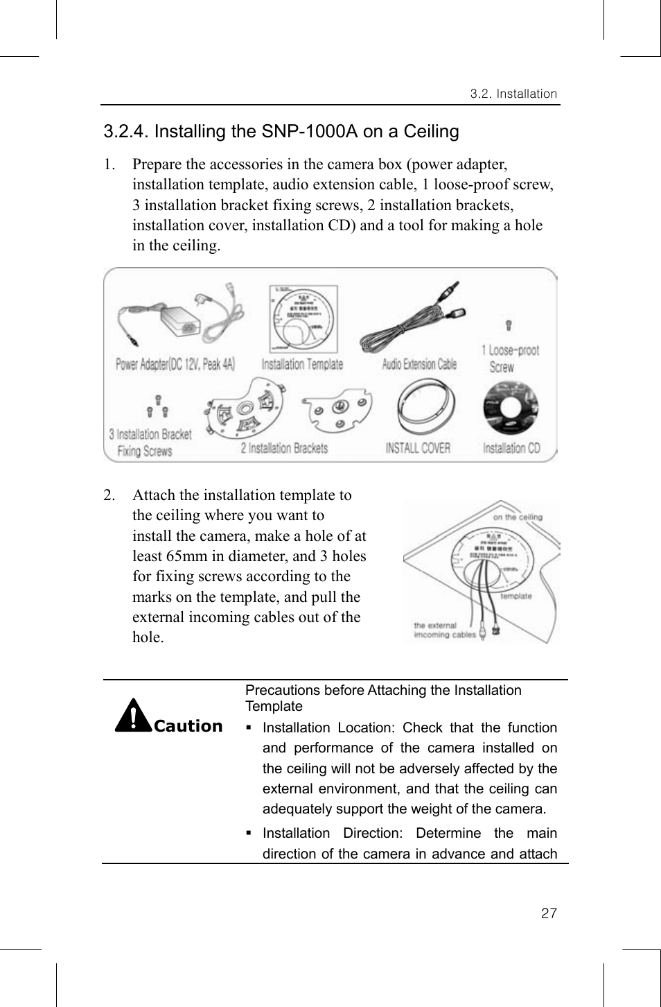 Installing the snp-1000a on a ceiling | Samsung SNP-1000A User Manual | Page 31 / 118