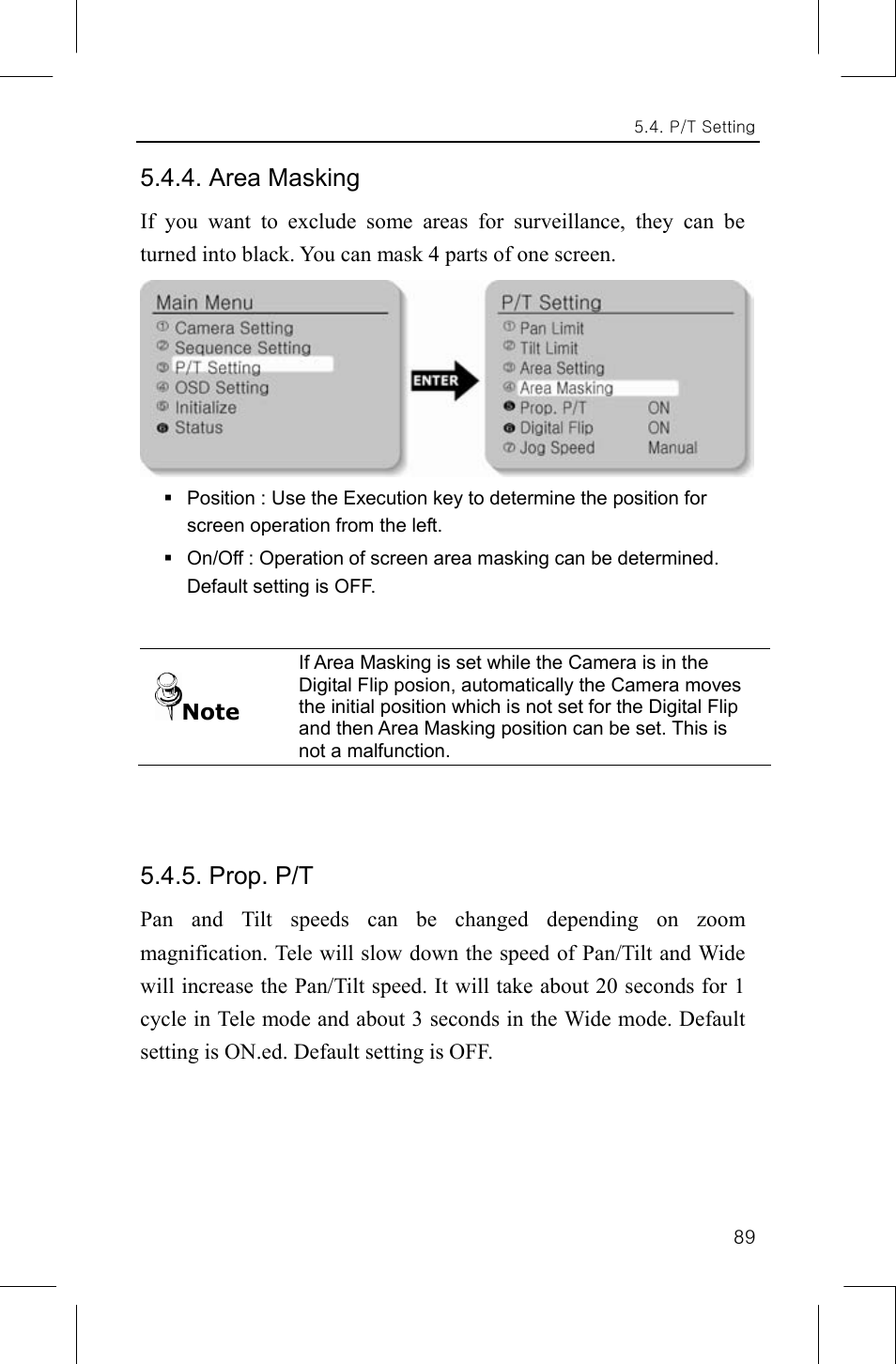 Area masking, Prop. p/t | Samsung SNP-1000A User Manual | Page 93 / 118
