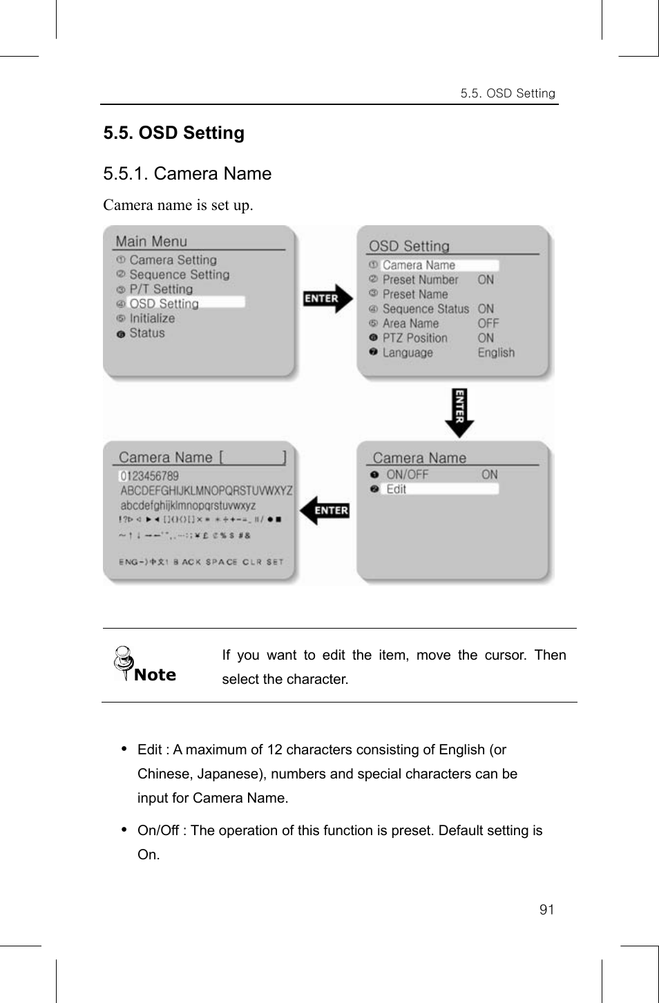 Osd setting 5.5.1. camera name | Samsung SNP-1000A User Manual | Page 95 / 118
