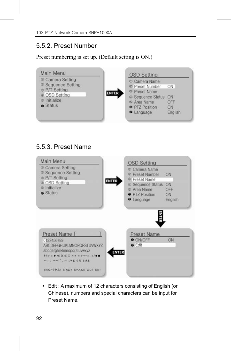 Preset number, Preset name | Samsung SNP-1000A User Manual | Page 96 / 118