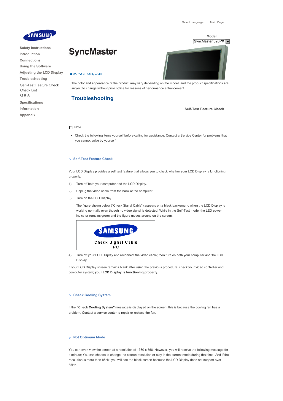 Troubleshooting | Samsung 320PX User Manual | Page 16 / 20