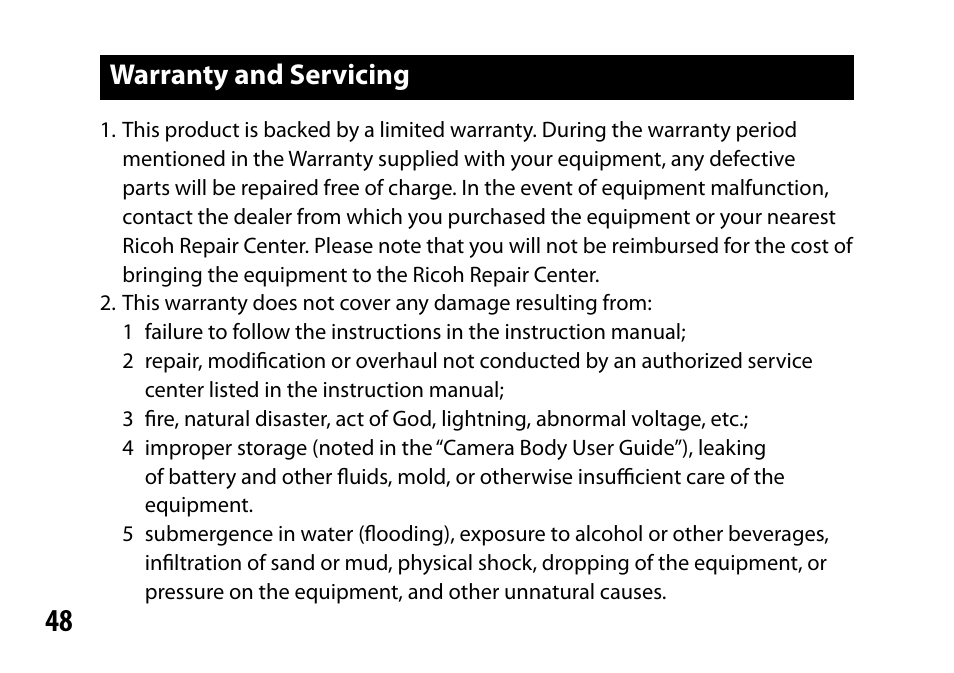 Warranty and servicing | Samsung GR LENS A12 User Manual | Page 48 / 52