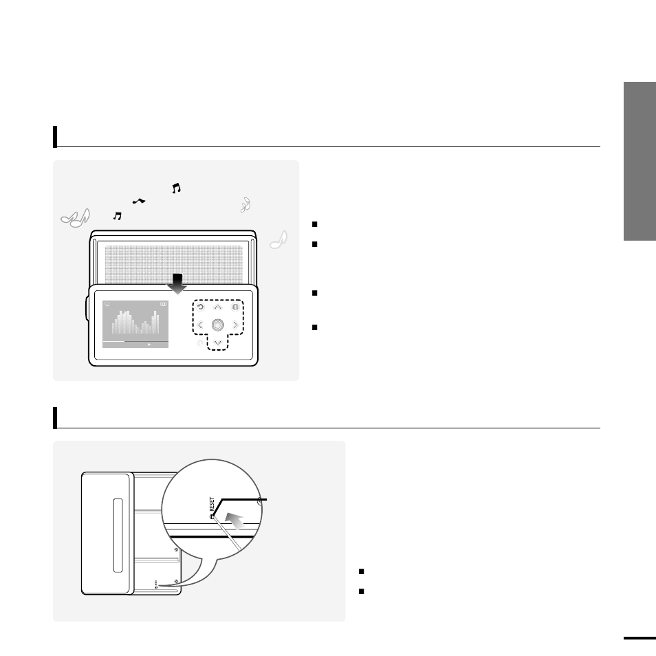 Using the speaker, Reset function, Basic use | Chapter 1. preparation | Samsung YP-K5JZBY User Manual | Page 15 / 61