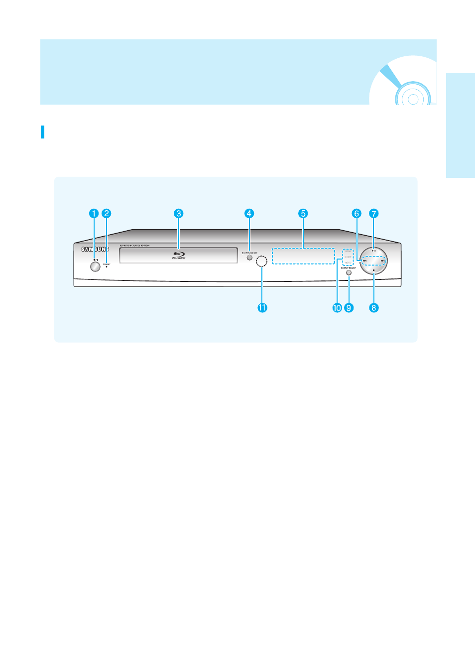 Description, Front panel, Getting started | English - 11 | Samsung BD-P1200 User Manual | Page 12 / 56