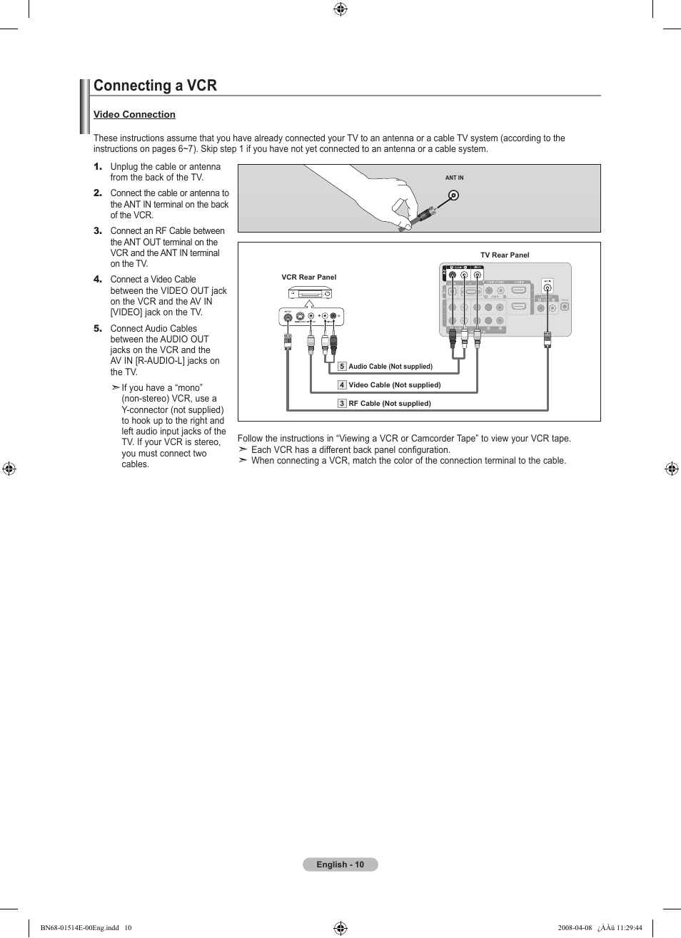 Connecting a vcr | Samsung Digimax 330 User Manual | Page 12 / 102