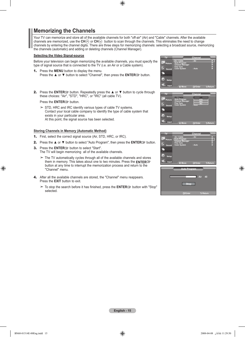 Memorizing the channels | Samsung Digimax 330 User Manual | Page 17 / 102