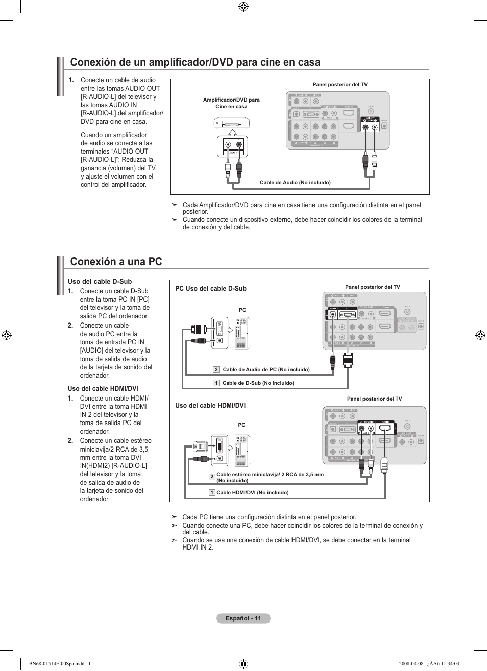 Conexión de un amplificador/dvd para cine en casa, Conexión a una pc | Samsung Digimax 330 User Manual | Page 63 / 102