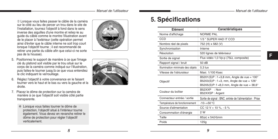 Spécifications | Samsung SCC-B5201(S)P User Manual | Page 12 / 31