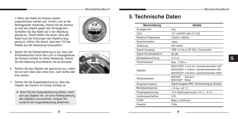 Technische daten | Samsung SCC-B5201(S)P User Manual | Page 18 / 31